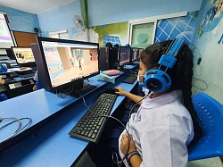 Students practice using AR at spatial.io.